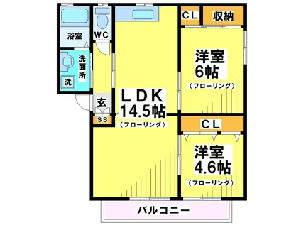 グランシード府中I(2LDK/2階)の間取り写真