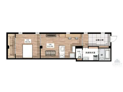 クレスト美の浜(1LDK/1階)の間取り写真