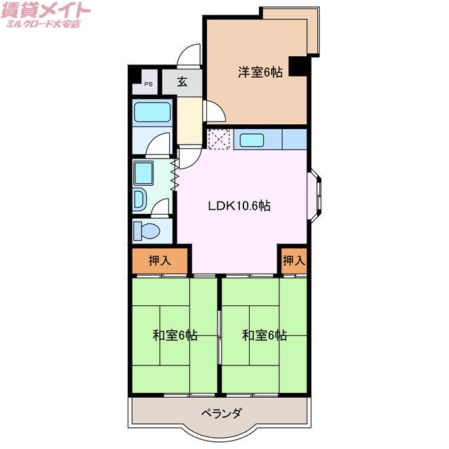 エスポア菰野(3LDK/4階)の間取り写真