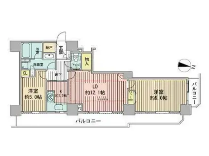 知事公館前タワーレジデンス(2LDK/10階)の間取り写真