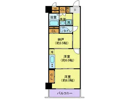 カスタリア一番町イースト(1DK/4階)の間取り写真