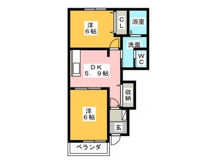 シュープリームB棟(2DK/1階)の間取り写真