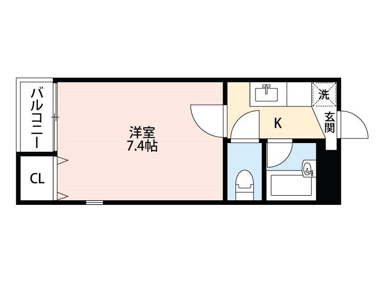 サングラッド黒髪(1K/2階)の間取り写真