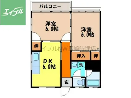 サンハウス道の尾(2DK/2階)の間取り写真