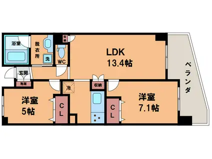 カスタリア阿倍野(2LDK/5階)の間取り写真