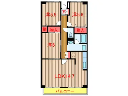 ルーチェ緑ヶ丘B棟(3LDK/2階)の間取り写真