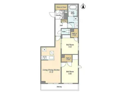 エルズレジデンス東中野(2LDK/2階)の間取り写真