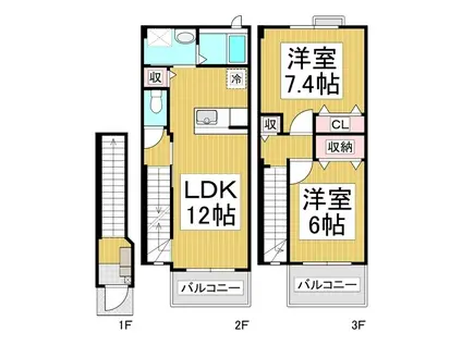 ガーデンハウス朝日山D(2LDK/2階)の間取り写真