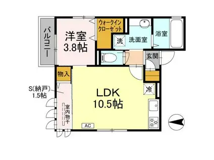 ドルチェヴィータII(1LDK/2階)の間取り写真