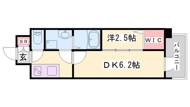 アルティザ姫路(1DK/6階)の間取り写真