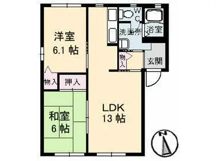 グリーンコート(2LDK/1階)の間取り写真