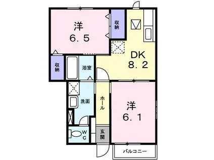 プリムヴェール(2DK/1階)の間取り写真