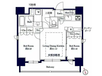 GRAN PASEO八丁堀II(2LDK/6階)の間取り写真