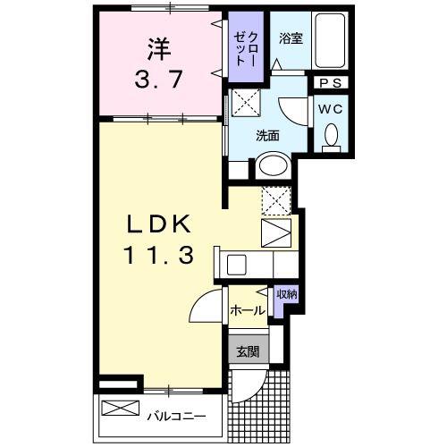 ブリアンローズ(1LDK/1階)の間取り写真