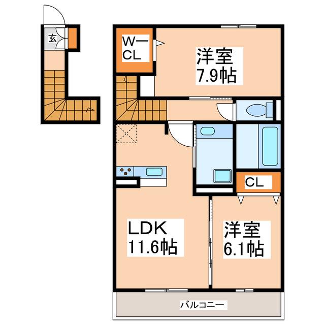 カルムハウス上代(2LDK/2階)の間取り写真