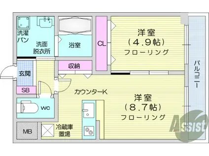 ゆうこく東仙台(1LDK/2階)の間取り写真