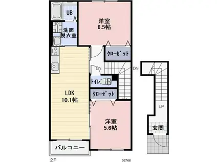カーサラッフィナート B棟(2LDK/2階)の間取り写真