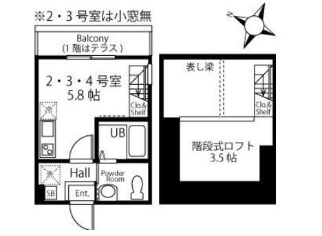ハーミットクラブハウス横浜松ヶ丘(ワンルーム/2階)の間取り写真