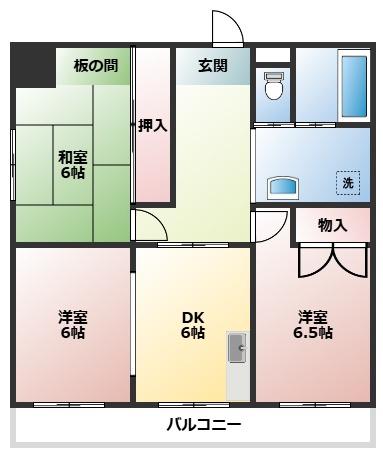 イミソーレ岩倉(3DK/2階)の間取り写真