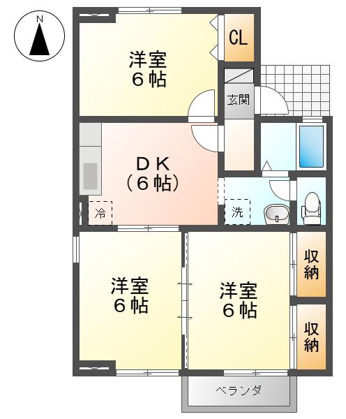 メゾン・パークス B(3DK/2階)の間取り写真
