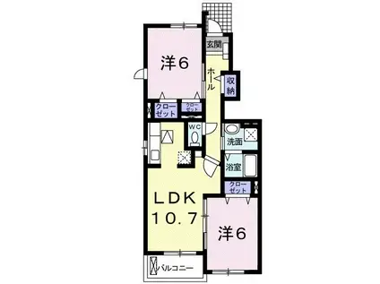 エム・スクエアー ガーデン I(2LDK/1階)の間取り写真