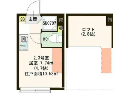 HARMONY SQUARE桜上水(ワンルーム/2階)の間取り写真