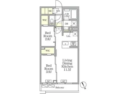 アジールコート後楽園(2LDK/3階)の間取り写真