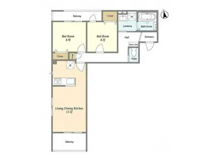 ワールドレジデンス(2LDK/2階)の間取り写真