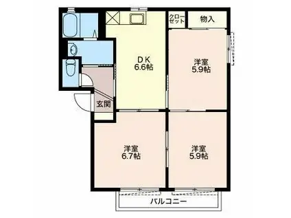 シャーロック B棟(3DK/2階)の間取り写真