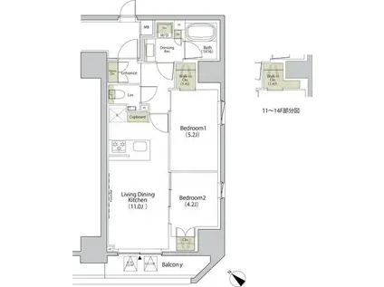 ザ・パークハビオ江古田(2LDK/14階)の間取り写真