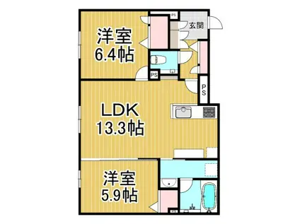 セリジエ夙川(2LDK/2階)の間取り写真