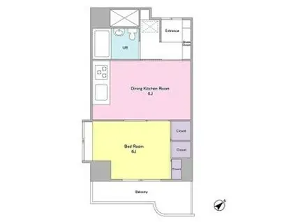 ヴィラ・ハーモニー目黒川(1DK/2階)の間取り写真