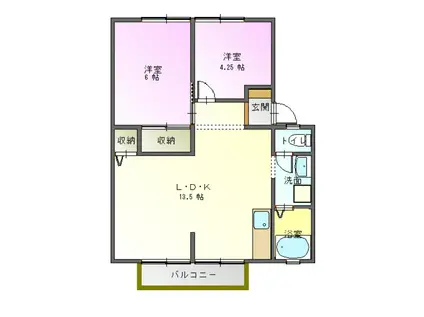 サンハイツ城山A(2LDK/1階)の間取り写真