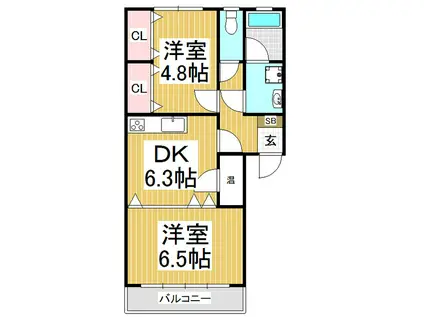 ヴィラ花みずき(2DK/2階)の間取り写真