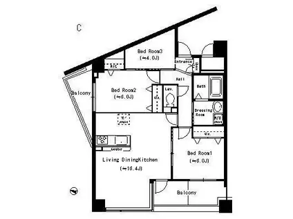 ワイズコート三保(3LDK/3階)の間取り写真