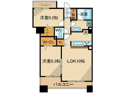 フルーリー府中(2LDK/11階)の間取り写真