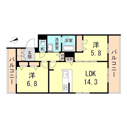 SEASIDE HOUSE(2LDK/4階)の間取り写真