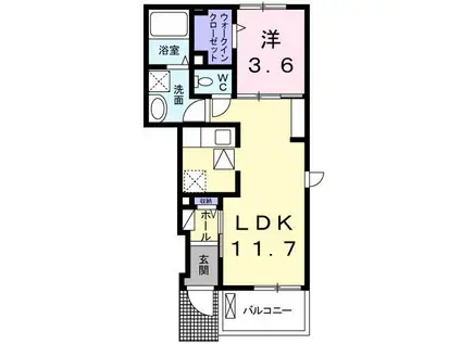 オレンジ ガーネット(1LDK/1階)の間取り写真