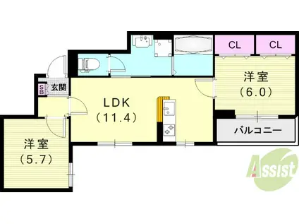 ベルベール(2LDK/3階)の間取り写真