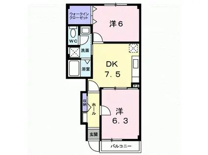 リバーウエストB(2DK/1階)の間取り写真