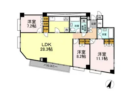 六本木コート(3LDK/4階)の間取り写真