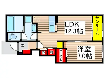サニー桜ケ丘(1LDK/1階)の間取り写真