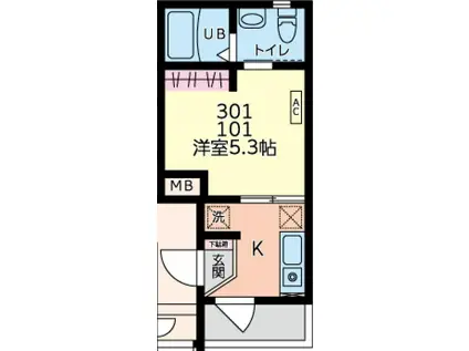 REAL門仲(1K/3階)の間取り写真