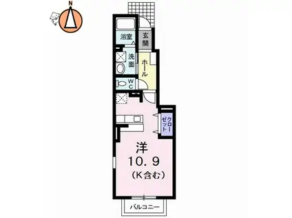 ライトハウス(ワンルーム/1階)の間取り写真