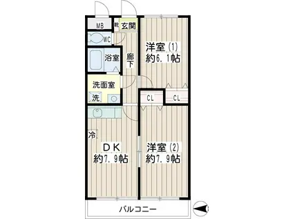 ハレマハナ川崎イースト(2DK/3階)の間取り写真