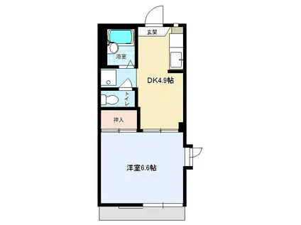 WING B棟(1DK/1階)の間取り写真