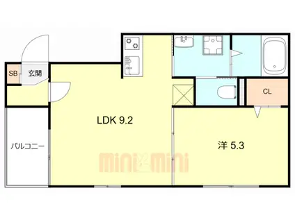 BASEKASHIMA(1LDK/1階)の間取り写真