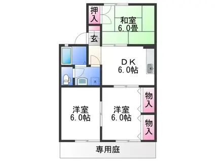 ヤマイチPLAZAセジュール2番館(3DK/1階)の間取り写真