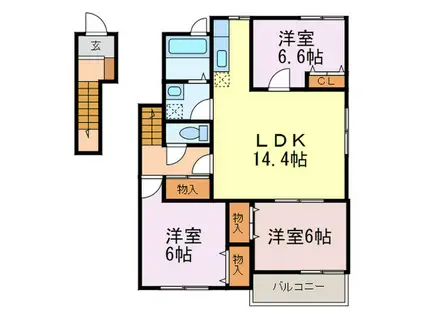 サニーガーデンA棟(3LDK/2階)の間取り写真