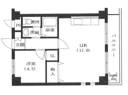 グランディア国体通(1LDK/4階)の間取り写真
